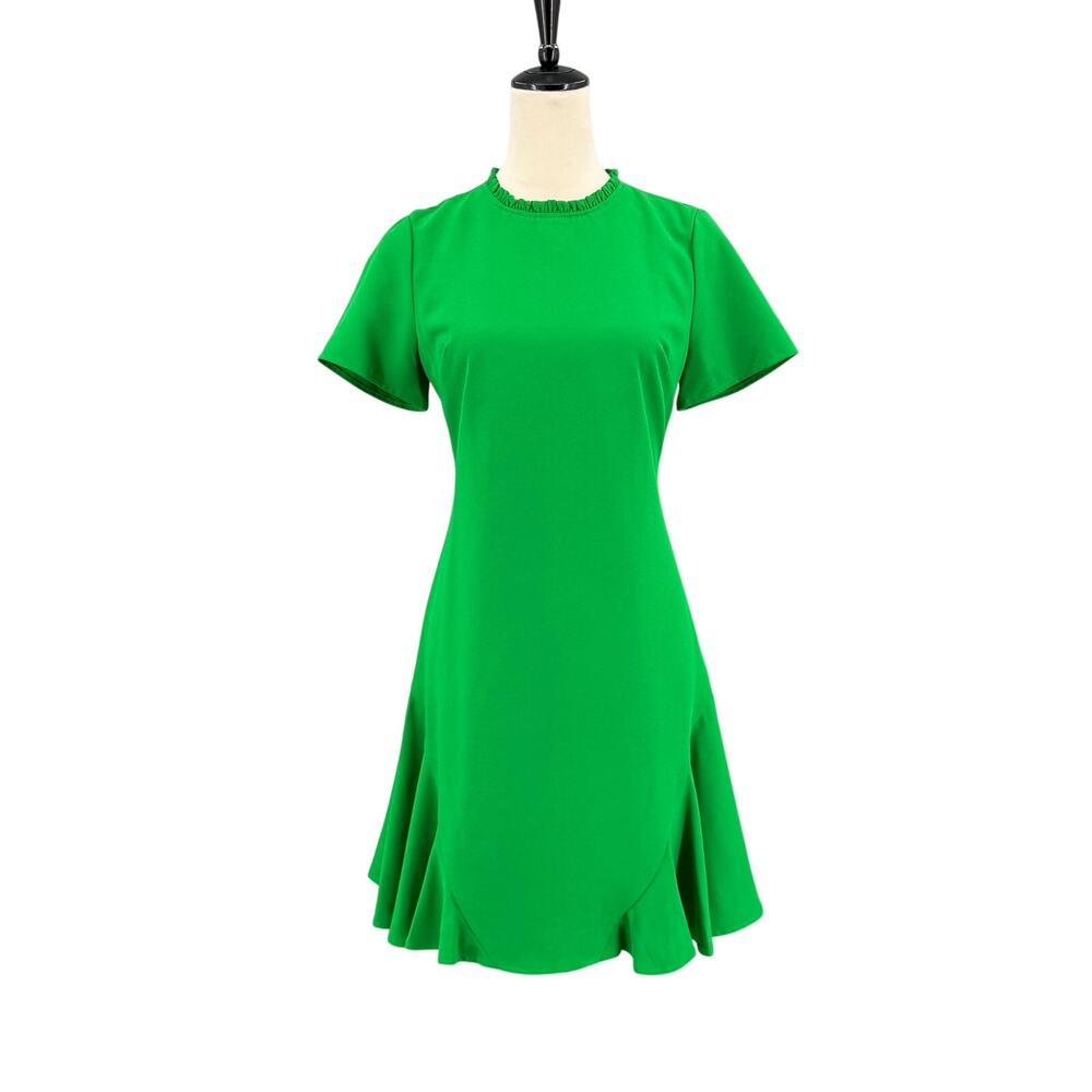 CeCe Short Sleeve A-Line Ruffled Lush Bright Solid Green Chic Pretty Mini Dress